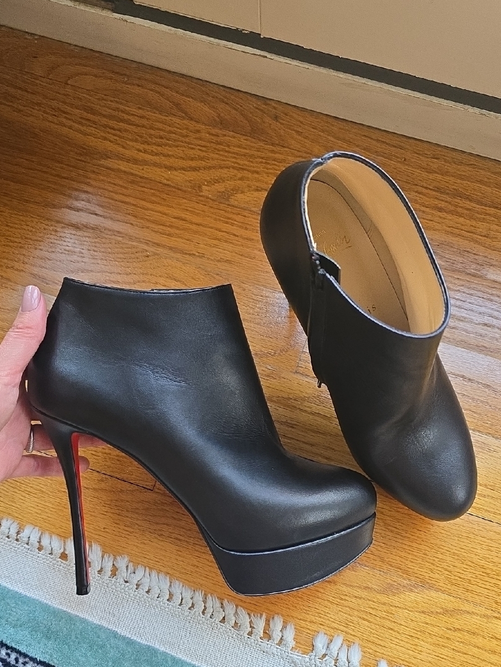 Black Leather High-Heel Platform Ankle Boots